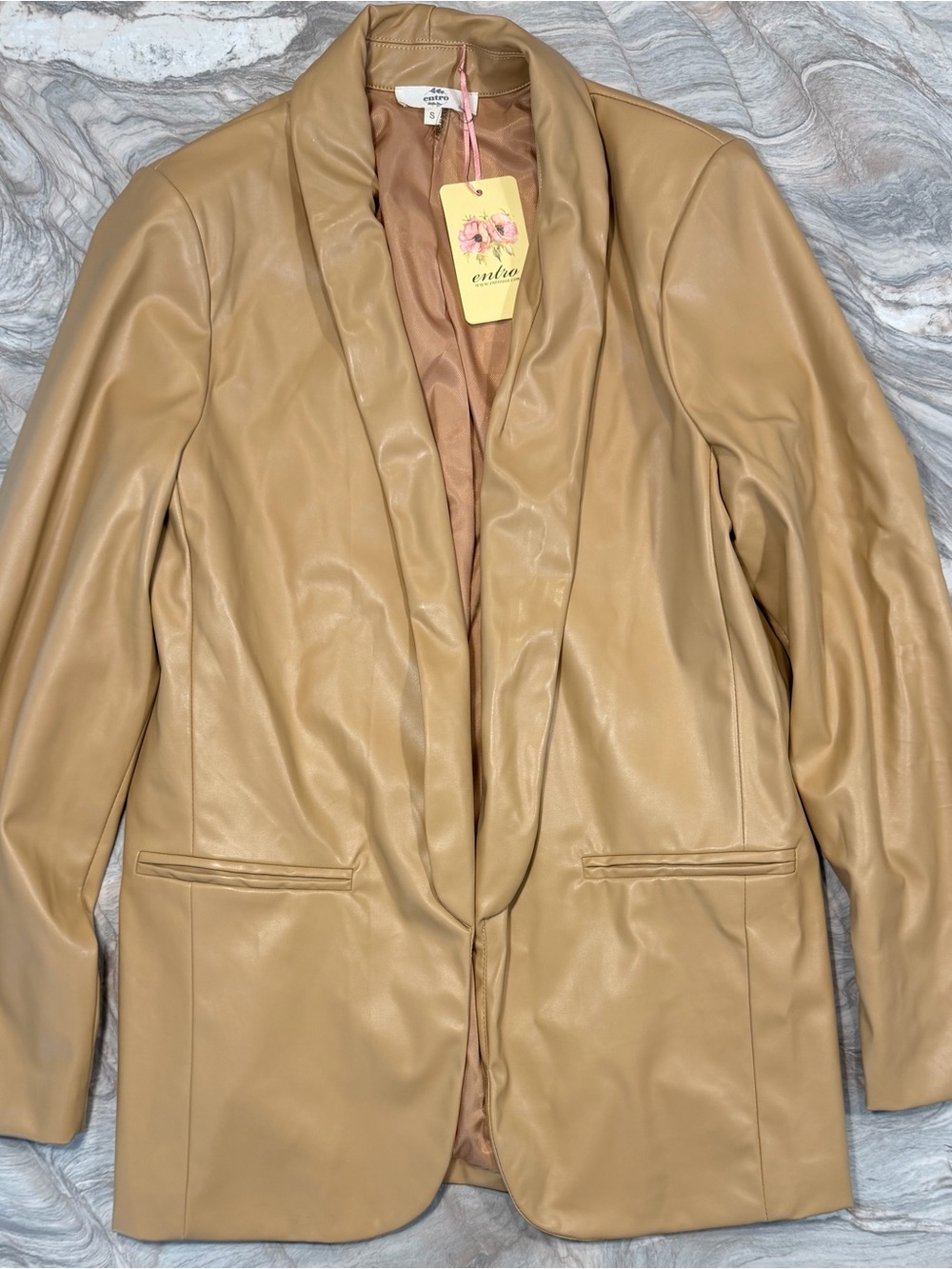 Entro Tan Leather Shawl-Collar Blazer